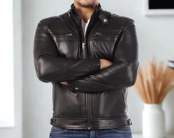 Men's Quilt Leather Jackets - Genuine Lambskin Leather Jacket