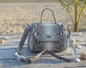 Python Snakeskin Cross Body Bag Top Handle Strap
