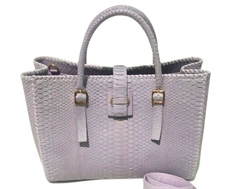 Snakeskin Tote Bag with Leather Woven Edges Accent