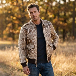 Genuine Python Snakeskin Bomber Jacket: Exotic Himalayan Skin Leather