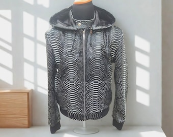 Varsity Snakeskin Leather Jacket with Removable Hoodie