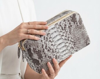 Genuine Python Snakeskin Leather Bag: Double Zipper Travel Case