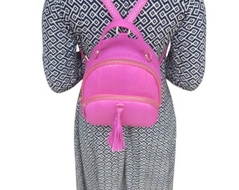 Pink Snakeskin Leather Backpack for Girls