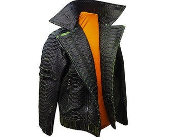 Motorcycle Leather Jacket | King Snakeskin Python Leather Scales