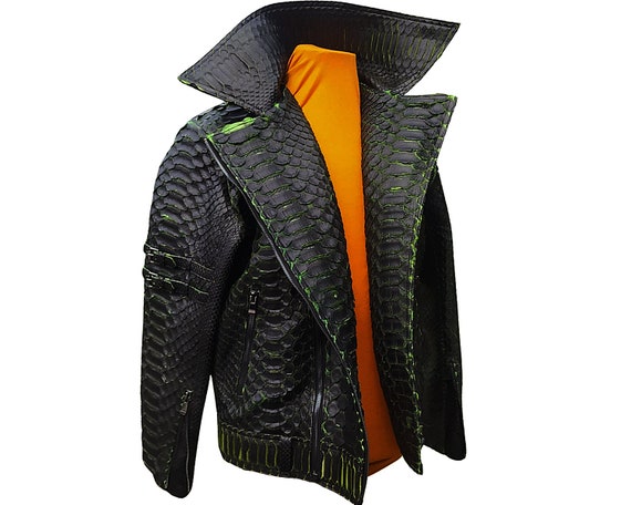 Motorcycle Leather Jacket | King Snakeskin Python Leather Scales