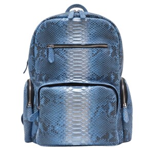 Metallic Blue Genuine Python Snakeskin Backpack: Convertible Laptop Backpacks