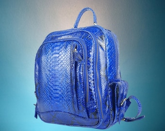 Blue Snakeskin Backpack Purse Stylish Carryall for Women on the Go