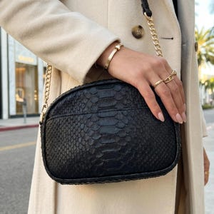 Genuine Python Snakeskin Shoulder Bag for Women: Black, Brown, White, Pink Exotic Purse