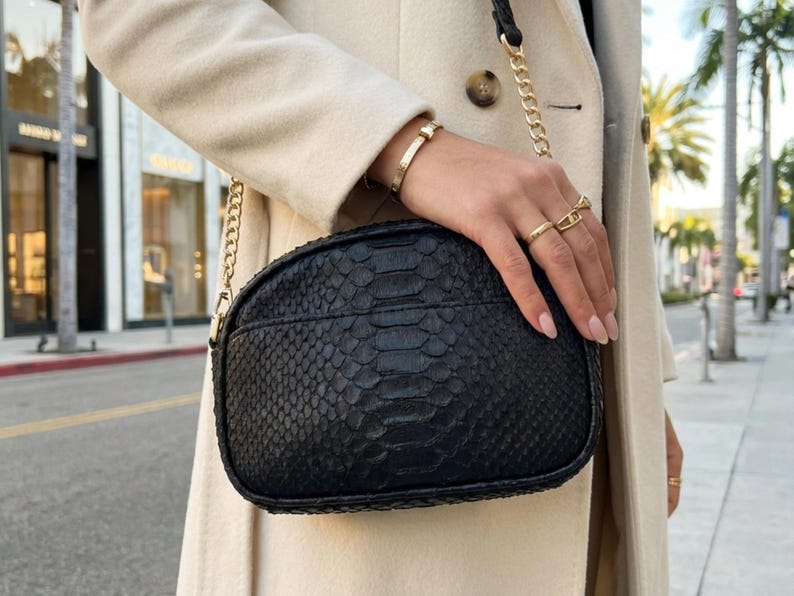 Genuine Python Snakeskin Shoulder Bag for Women: Black, Brown, White, Pink Exotic Purse