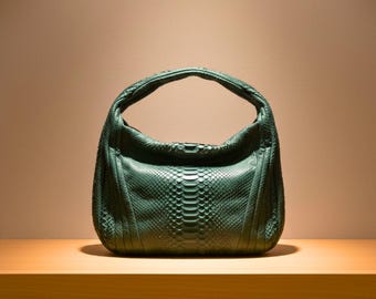 Genuine Python Leather Hobo Bag: Handmade Real Snakeskin Shoulder Bag