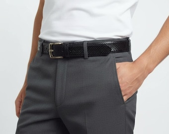 Cinturón de lujo de auténtica piel de pitón para hombre: Cinturón de cuero exótico genuino