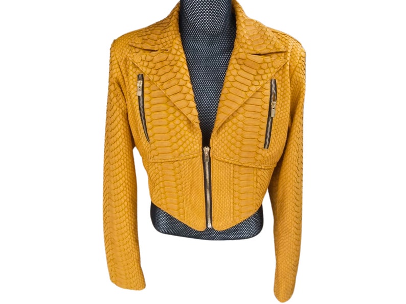 Snakeskin Leather Crop Jacket for Women
