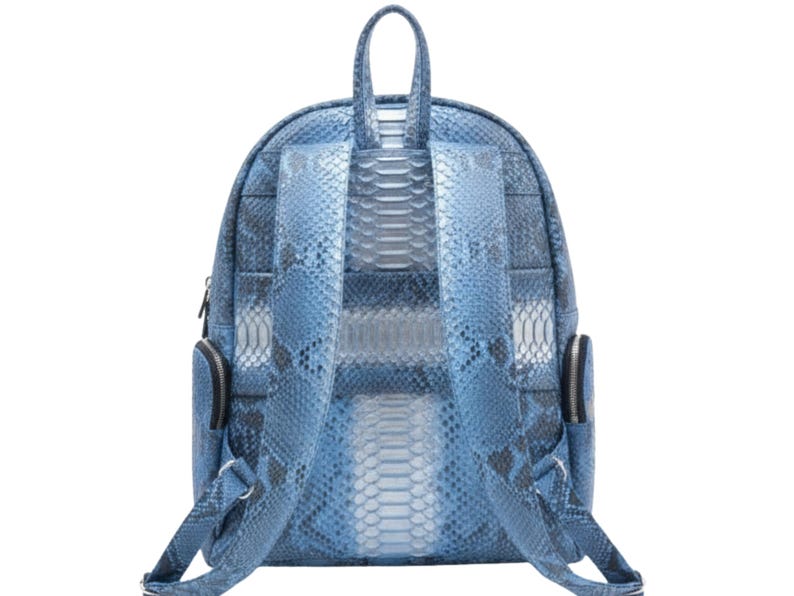 Metallic Blue Genuine Python Snakeskin Backpack: Convertible Laptop Backpacks