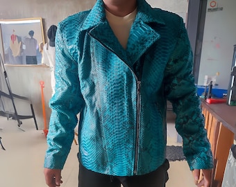 Genuine Python Snakeskin Leather Motorcycle Jacket for Men's  | Trendy & Unique Leather Jacket for Fashionable Ride