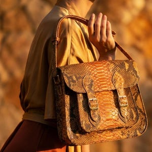 Genuine Python Snakeskin Messenger Bag: Luxury Exotic Leather Crossbody Satchel