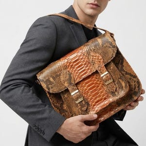 Genuine Python Snakeskin Messenger Bag: Luxury Exotic Leather Crossbody Satchel