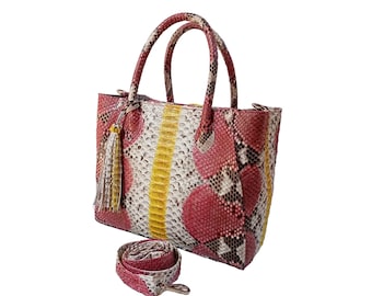 Real Colorful Python Snakeskin Purse Leather Tote Shoulder Bag for Her Gift