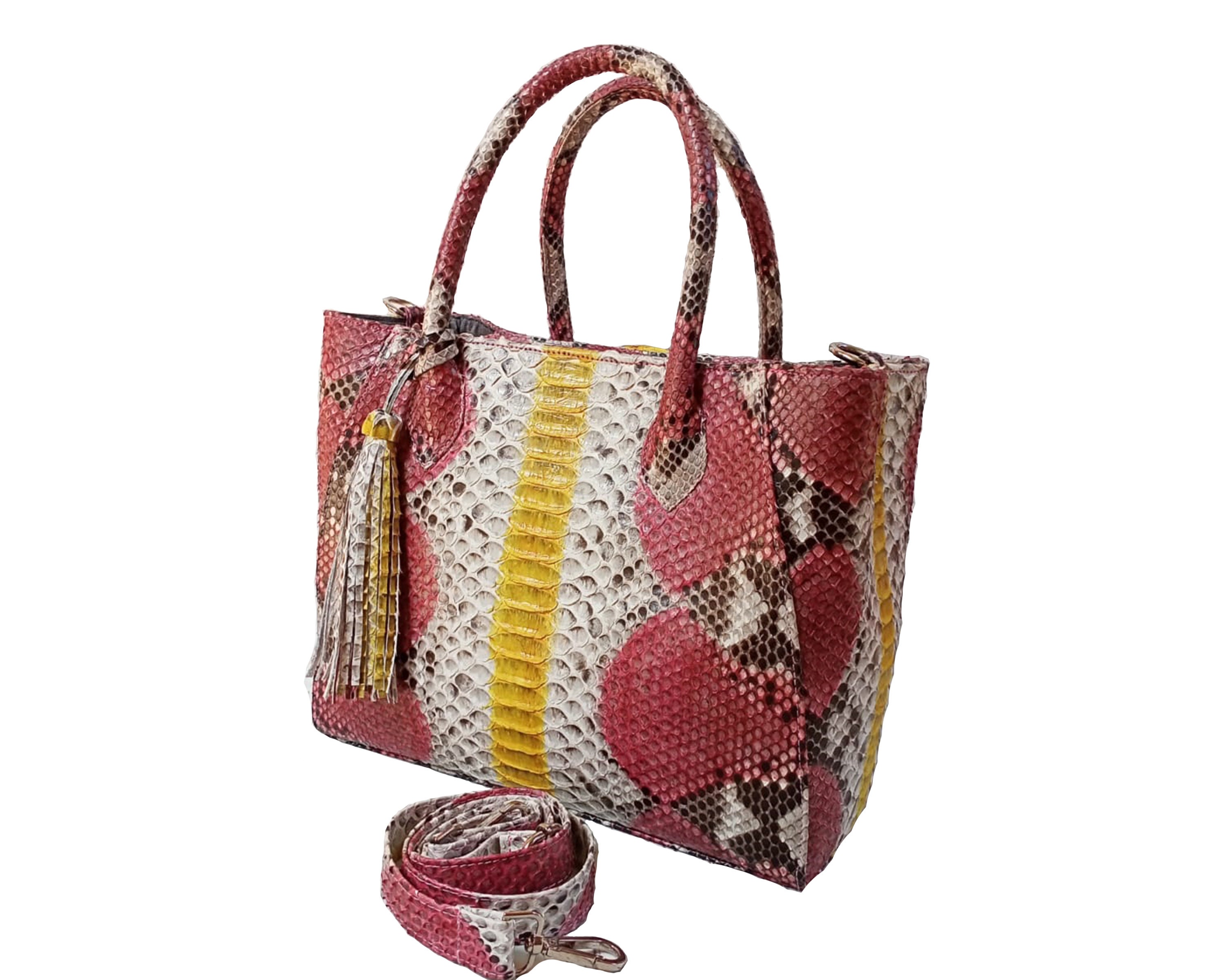 Real Colorful Python Snakeskin Purse Leather Tote Shoulder Bag for Her Gift