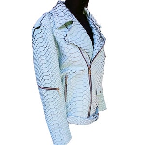 White Snakeskin Motorcycle Men&#39;s Python Leather Jacket