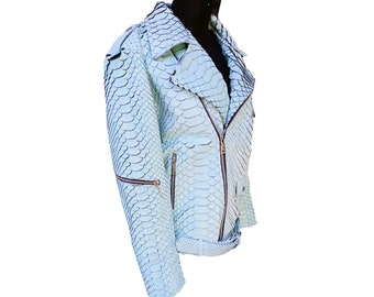 White Snakeskin Motorcycle Men's Python Leather Jacket
