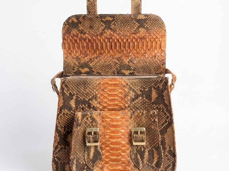 Genuine Python Snakeskin Messenger Bag: Luxury Exotic Leather Crossbody Satchel