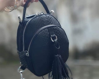 Mini Leather Backpack for Women, Made from Genuine Python Snakeskin