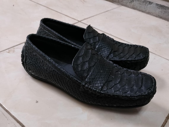 Black Snakeskin Casual Loafers For Men