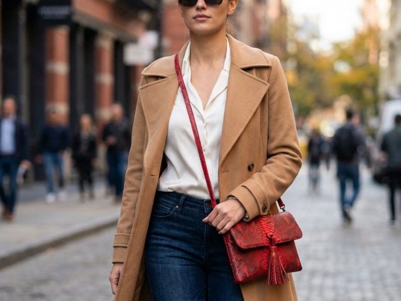 Genuine Python Snakeskin Leather Shoulder Bag: Handmade Designer Purse