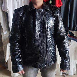 Python Snakeskin Cyberpunk Jacket Black Glossy Color
