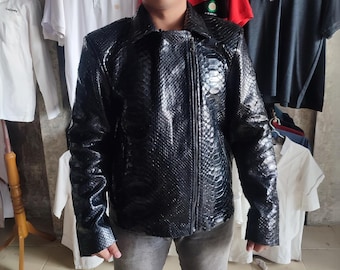 Python Snakeskin Cyberpunk Jacket Black Glossy Color