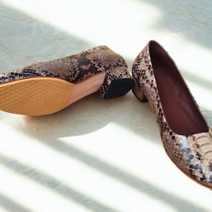Snakeskin Chunky Heeled Loafers Women