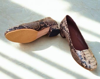 Snakeskin Chunky Heeled Loafers Women