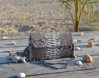 Real Python Snakeskin Clutch Chain Purse For Women