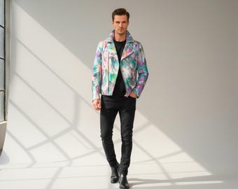 Python Leather Jacket for Men: Colorful Abstract Style