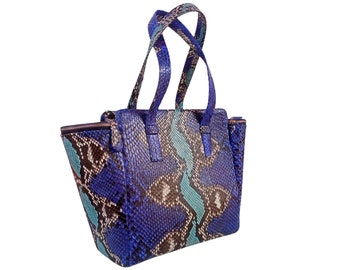 Blue Snakeskin Crossbody Tote Leather Purse Bags for Women