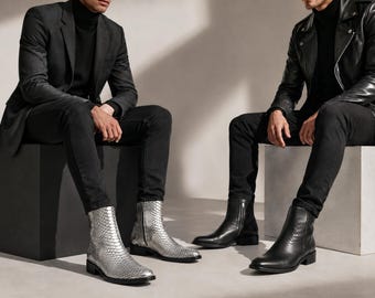 Genuine Python Snakeskin Boots Silver Gray Ankle Zip Exotic Men's Western Footwear