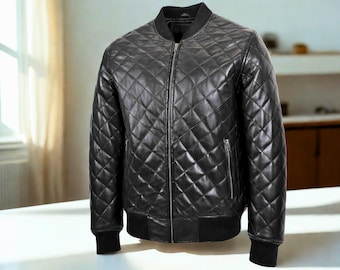 Men's Quilt Bomber Jackets - Premium Lambskin Leather