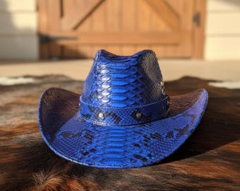 Luxury Genuine Python Snakeskin Cowboy Hat: Handmade Exotic Leather Western Hat