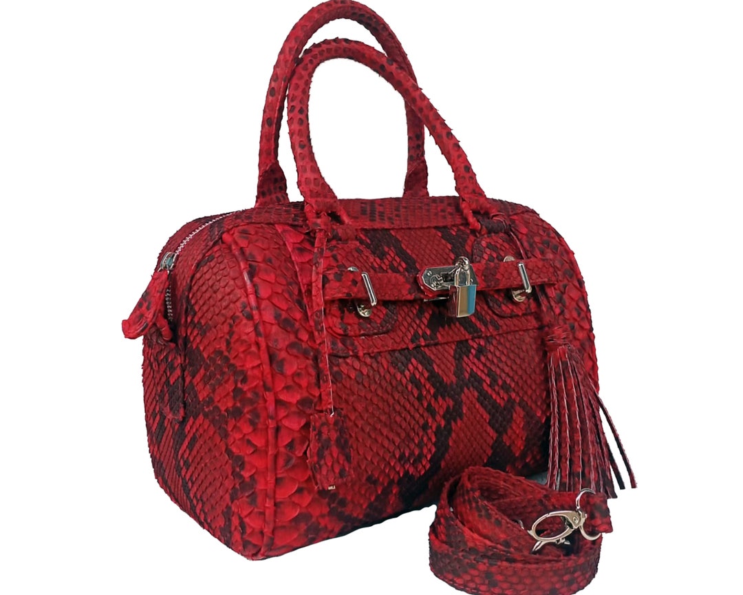 Python Italian Handbag Red Red Python Snakeskin Shoulder Women Leather Bags - Etsy