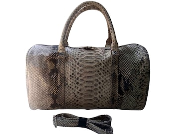 Leather Weekender Bag, High-Quality Snakeskin Travel Bag, Retro Style Duffel Bag for Men or Women