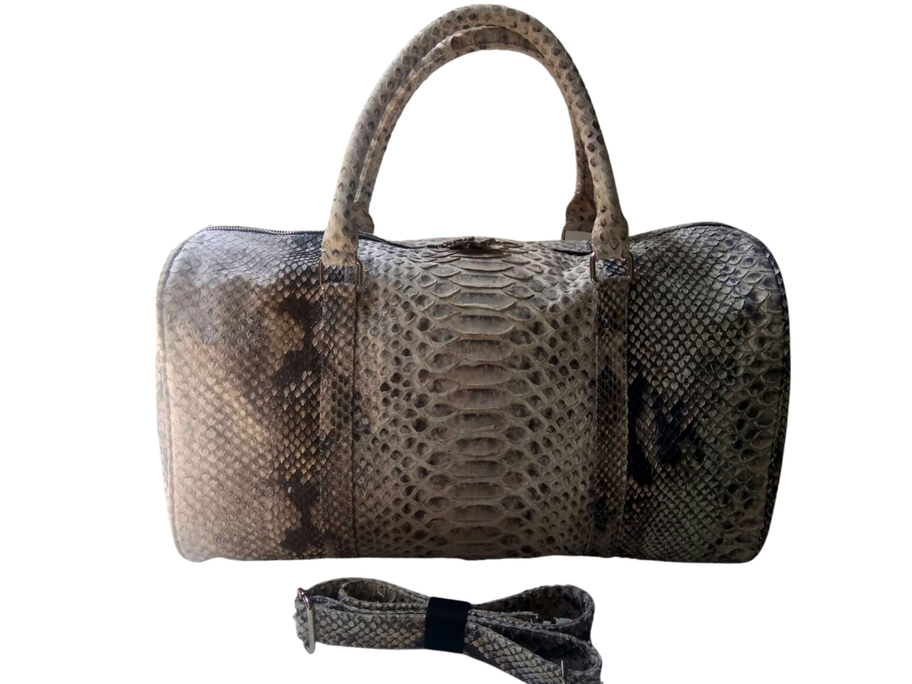 Leather Weekender Bag High Quality Snakeskin Travel Bag Retro Style Duffel Bag for Men or Women