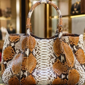 Genuine Python Snakeskin Tote Bag: Pale Brown Color