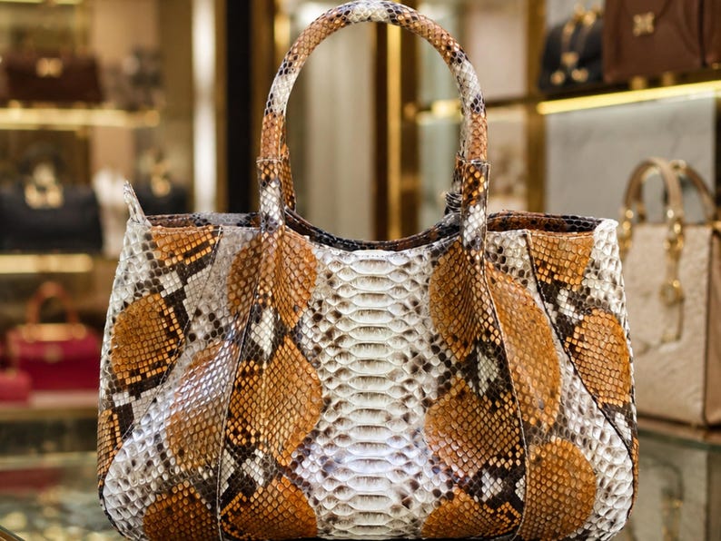 Genuine Python Snakeskin Tote Bag: Pale Brown Color