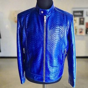 Blue Snakeskin Leather Jacket