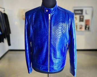 Blue Snakeskin Leather Jacket