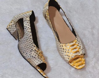 Snake Skin Open Toe Pump Shoes for Women