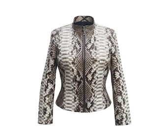 Genuine Python Snakeskin Women Biker Jacket: Real Exotic Zip Up Leather Jackets