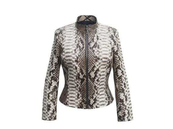 Genuine Python Snakeskin Women Biker Jacket: Real Exotic Zip Up Leather Jackets