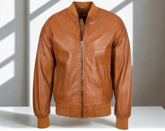 Men's Lightweight Bomber Jackets - Genuine Lambskin Leather
