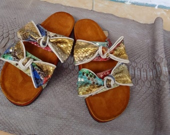Snakeskin Leather Summer Sandals for Women